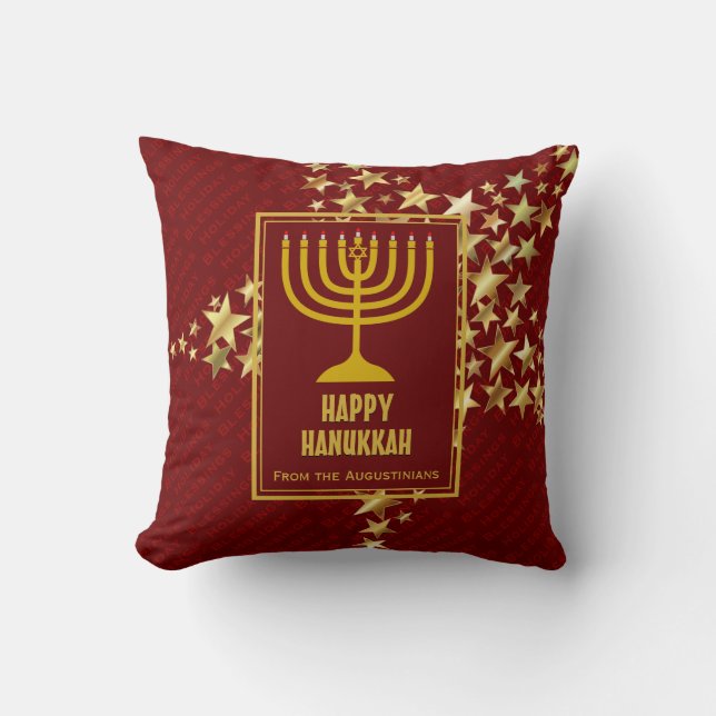 Coussin Rouge | HAPPY HANOUKKA avec | Menorah (Recto)