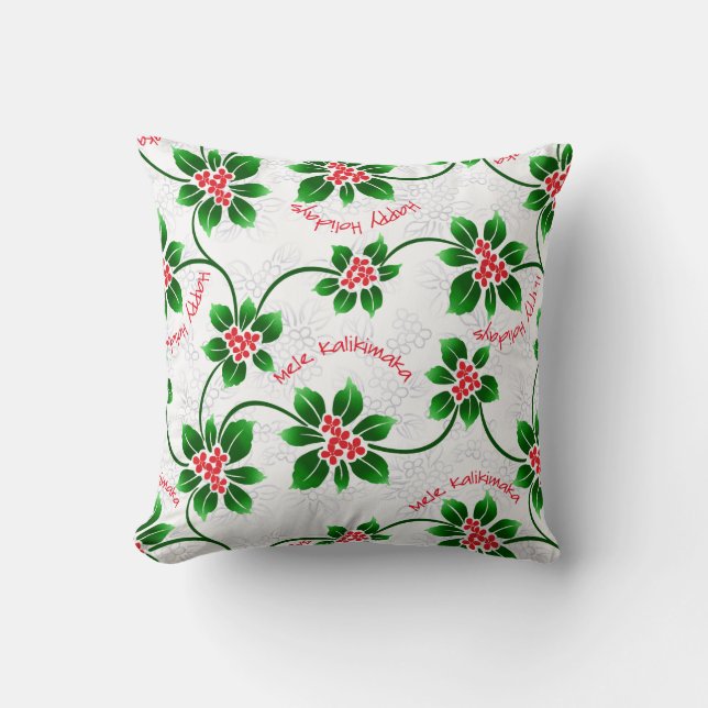 Coussin Rouge hawaïen de Noël de Mele Kalikimaka de houx (Recto)
