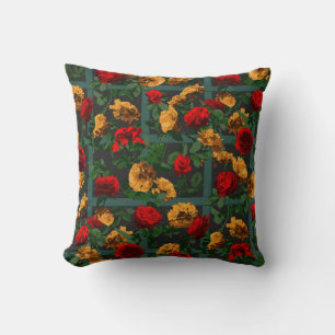 Coussin Rouge Jaune Élégant Roses floraux