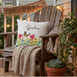 Coussin Rouge Jaune et Bleu Floral avec Papillon 