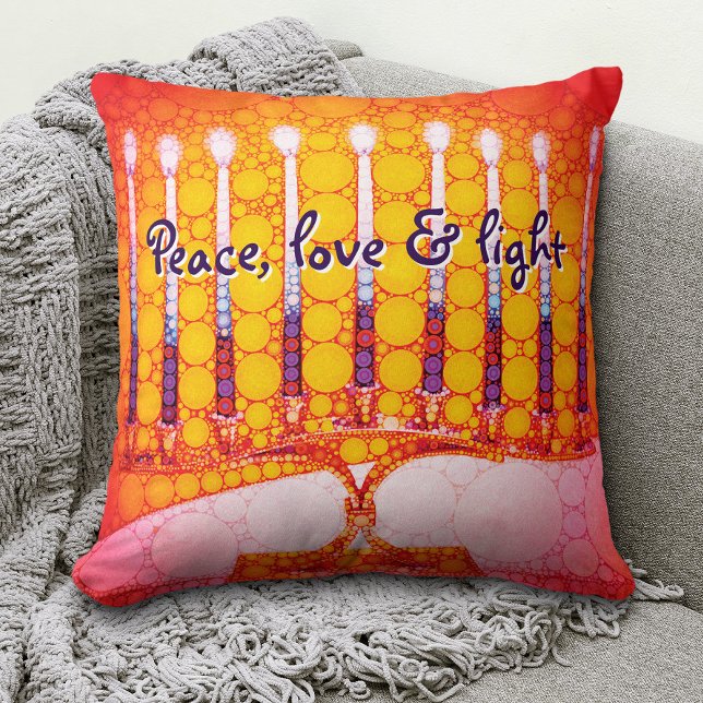 Coussin Rouge Jaune Hanoukka Menorah Paix Amour Lumière Gr (Créateur téléchargé)