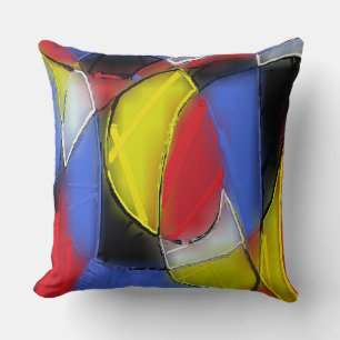 Coussin rouge, jaune, noir et bleu