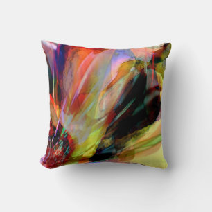 Coussin Rouge, Jaune, Noir Surréaliste Flower Design