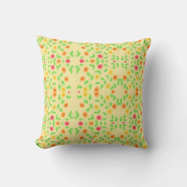 Coussin Rouge jaune orange avec vert (Recto)