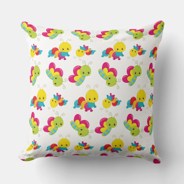 COUSSIN ROUGE JAUNE VERT BLEU BÉBÉS INSECTES (Recto)