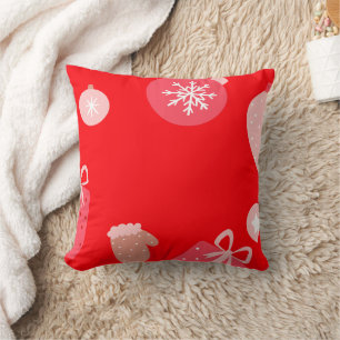 Coussin Rouge Joyeux Noël Ornements Snowflakes Gants