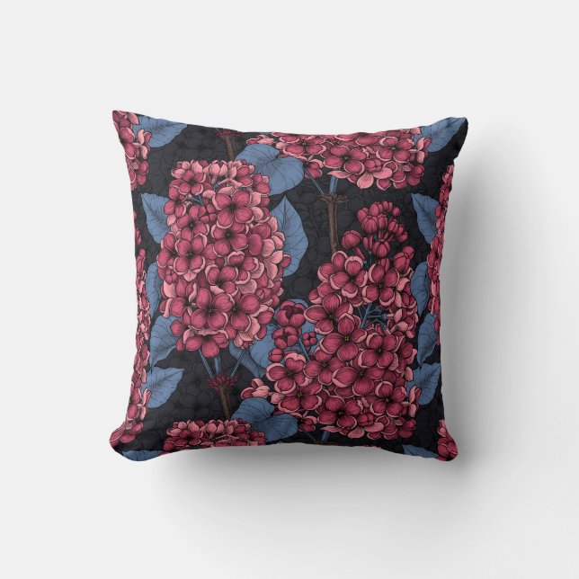 Coussin Rouge lilas sur bleu foncé (Recto)