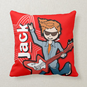 Coussin rouge lumineux de garçon rockstar nommé de