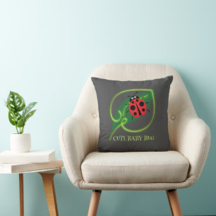Coussin Rouge mignonne coccinelle Vert Amour Feuil enfant