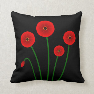 Coussin rouge moderne d'accent de pavots