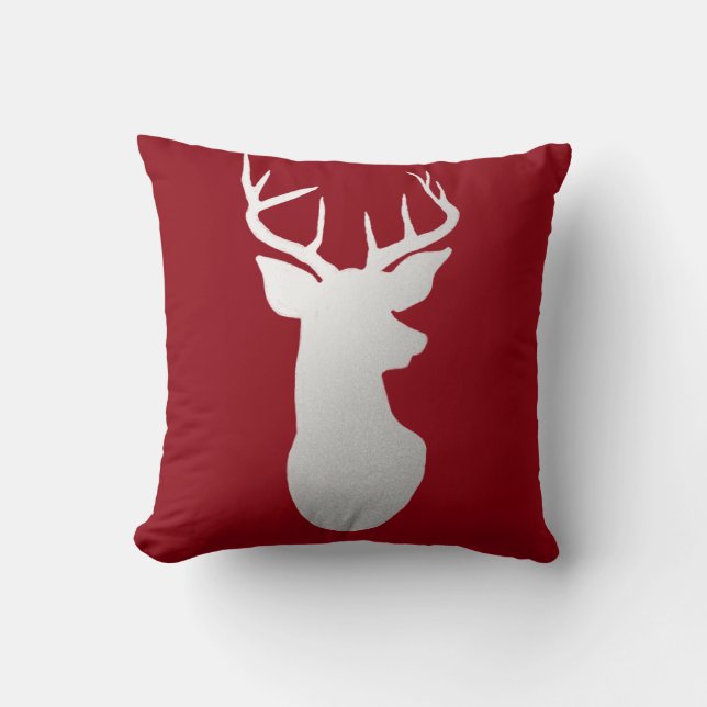 Coussin Rouge moderne de silhouette d'Antler de renne (Recto)