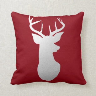 Coussin Rouge moderne de silhouette d'Antler de renne