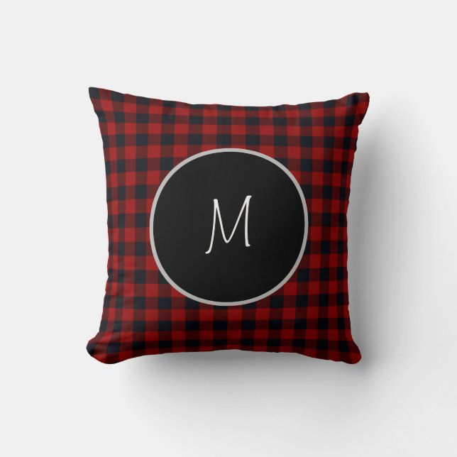 Coussin Rouge Monogram et carreaux de bœuf noir (Recto)