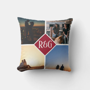 Coussin Rouge Monogramme Personnalisé 4 Photos