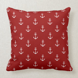 Coussin Rouge nautique avec les Ancres blanches