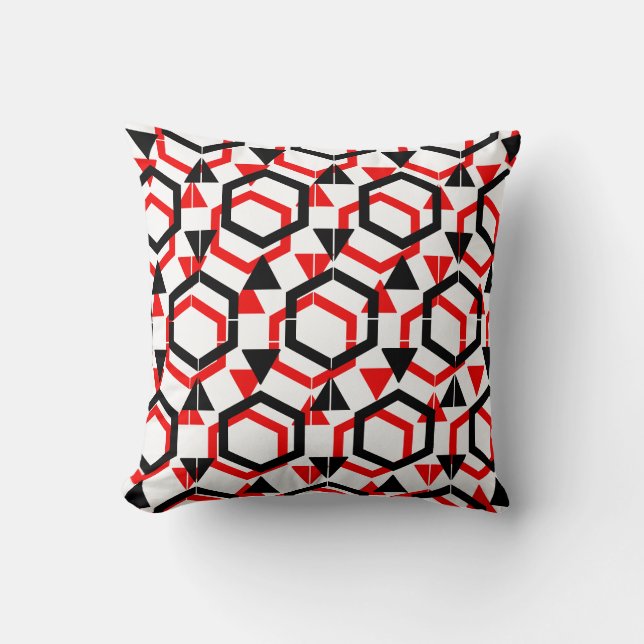 Coussin Rouge noir blanc abstrait motif solide dos (Recto)