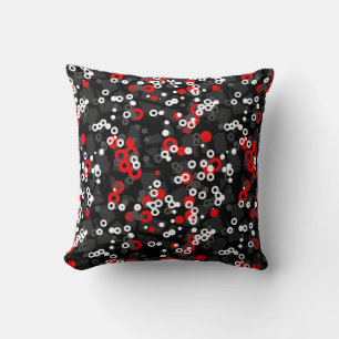 Coussin Rouge Noir Blanc et gris abstrait géométrique