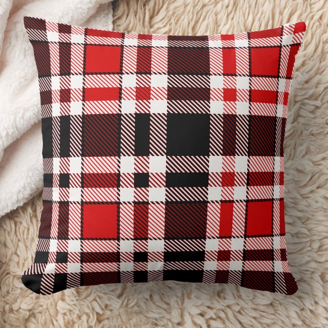 Coussin Rouge Noir Blanc Flannel Tartan Design Motif (Créateur téléchargé)