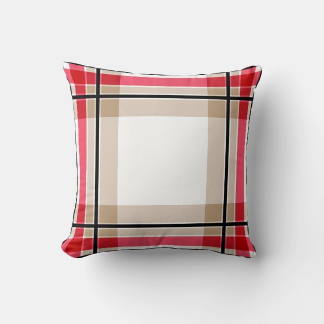 Coussin Rouge noir blanc plaid (Recto)