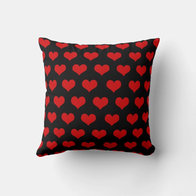 Coussin Rouge Noir Cute Cosy Moderne Romantique Coeur Chic (Verso)