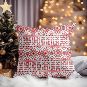 Coussin Rouge Noir Et Blanc Classique Nordique Fair Isle M