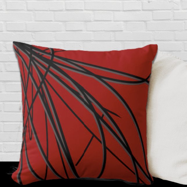 Coussin Rouge Noir & Gris Moderne Élégant Abstrait (Créateur téléchargé)