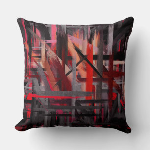 Coussin Rouge noir gris rose Abstrait peinture
