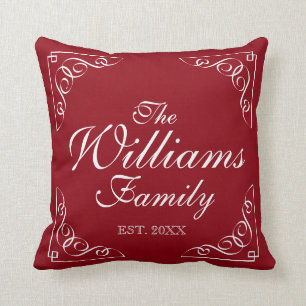 Coussin Rouge nom de famille tourbillonne et fleurit des o