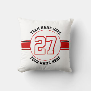 Coussin Rouge, numéro de maillot blanc, équipe, nom du jou