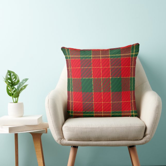 Coussin Rouge Or et Vert à Carreaux de Noël    (Chaise)