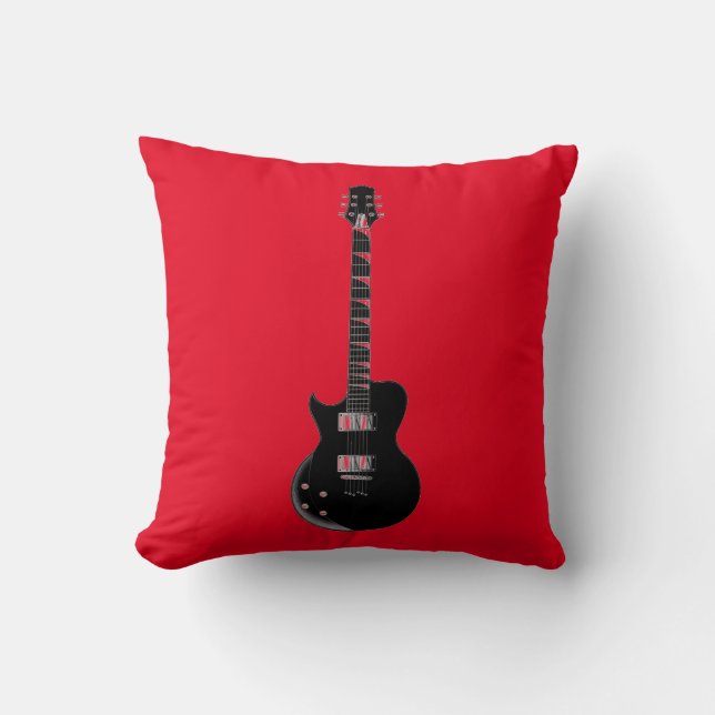 Coussin Rouge Orange Black Pop Art Guitare électrique (Recto)