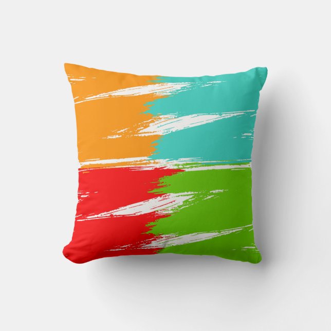 Coussin Rouge Orange Turquoise Vert Coup de Pinceau Peintu (Recto)