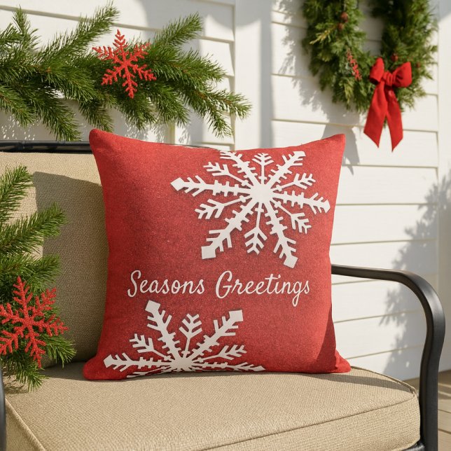 Coussin Rouge Pailleté avec Flocon de Neige Noël Fêtes (Créateur téléchargé)