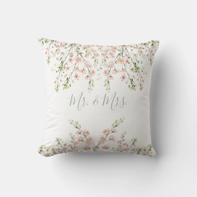 Coussin Rouge pâle Mr et Mrs Fleurs Nom Fleurs sauvages (Recto)