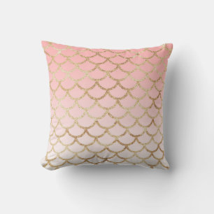 Coussin Rouge pastel et paillettes de sirène dorées scinti