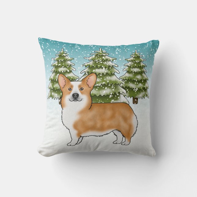 Coussin Rouge Pembroke Welsh Corgi Noël Hiver Bleu (Recto)
