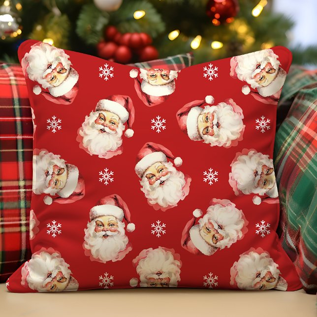 Coussin Rouge Père Noël Noël Rétro Vintage (Créateur téléchargé)