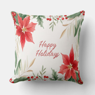 Coussin Rouge Poinsettia Noël Vacances Jeu d'oreiller