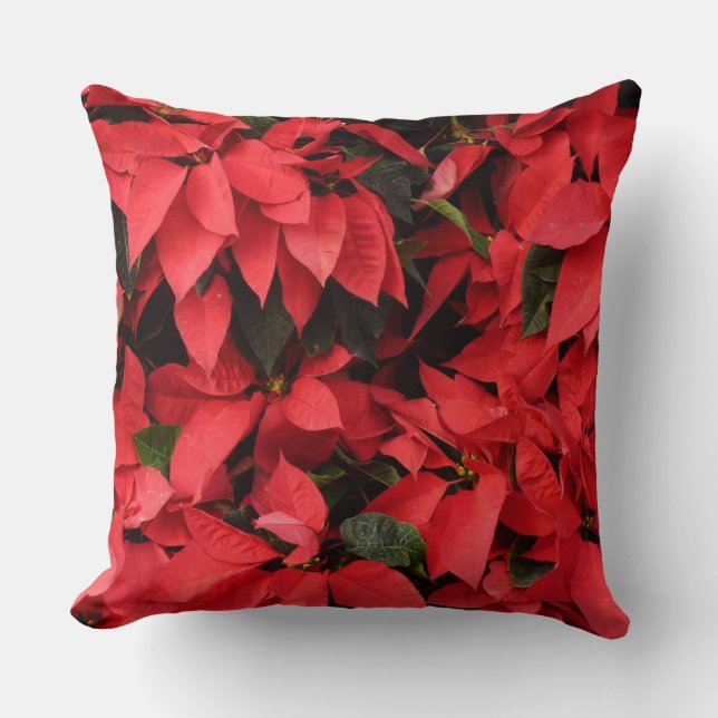 Coussin Rouge Poinsettias II Noël Fête Florale (Recto)
