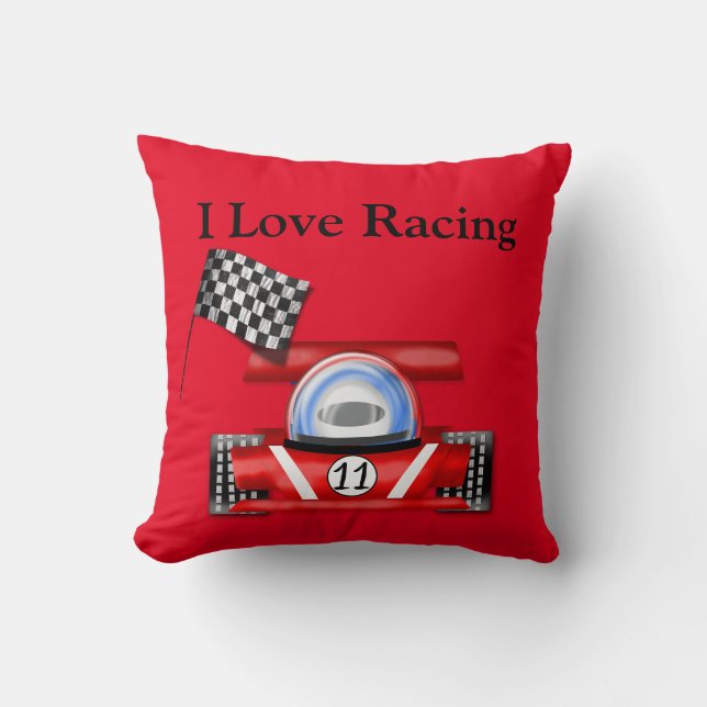 Coussin Rouge "que j'aime emballer" la voiture et le (Recto)
