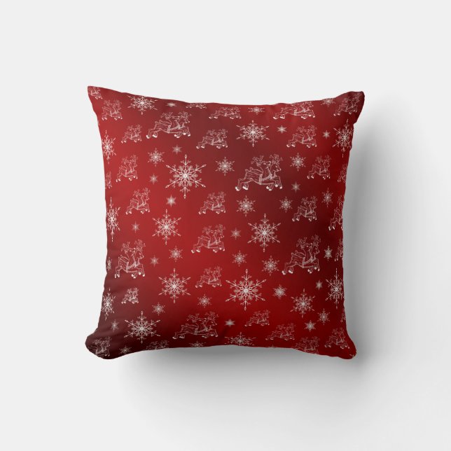 Coussin rouge, rennes, étoile, étoiles, flocon de neige, n (Recto)