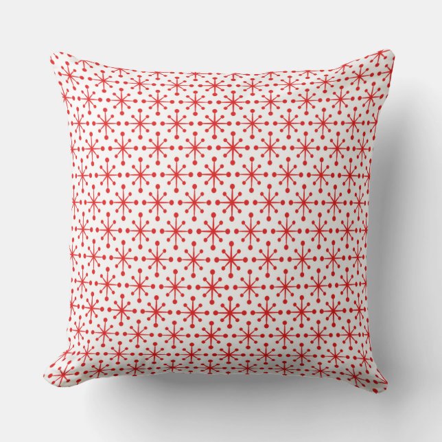 Coussin Rouge rétro 1950 sur Motif étoile blanc (Recto)