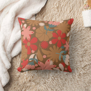 Coussin Rouge Rétro Floral Vintage