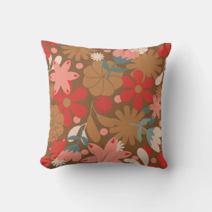 Coussin Rouge Rétro Floral Vintage