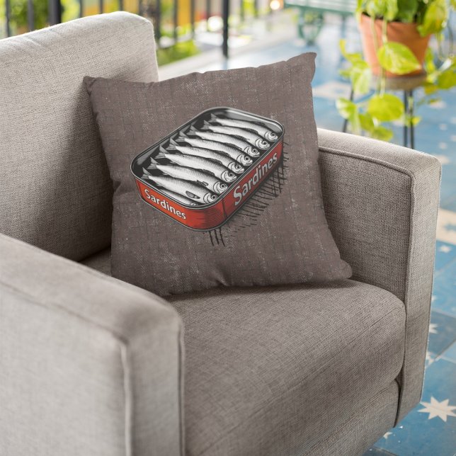 Coussin Rouge Retro Style Sardine Art Drôle Poisson Nourri (Créateur téléchargé)