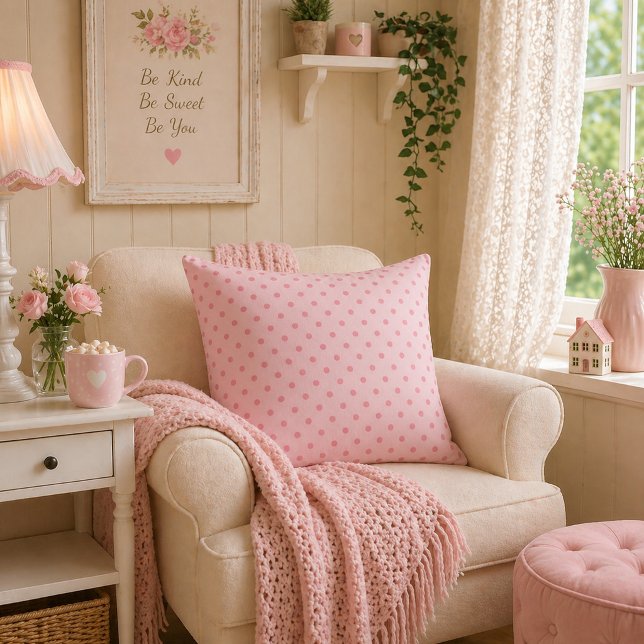 Coussin Rouge Rêve Rose Pâle À Pois (Créateur téléchargé)