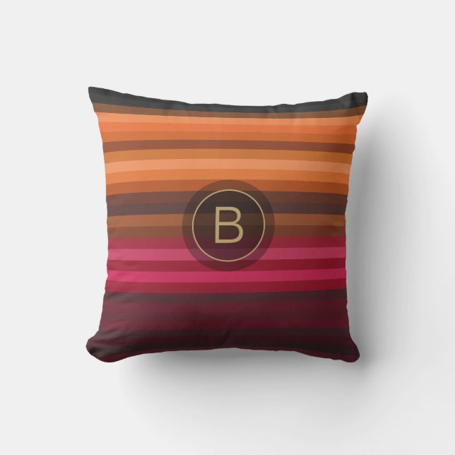 Coussin Rouge rose orange Brown gris rayures chics Monogra (Recto)