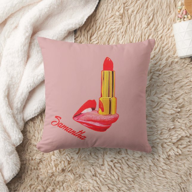 Coussin Rouge rouge à lèvres sur la langue avec personnali (Couverture)