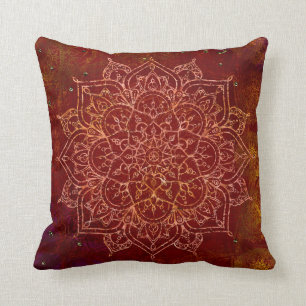 Coussin Rouge Rouille Mandala Or Glamour Moderne Chic