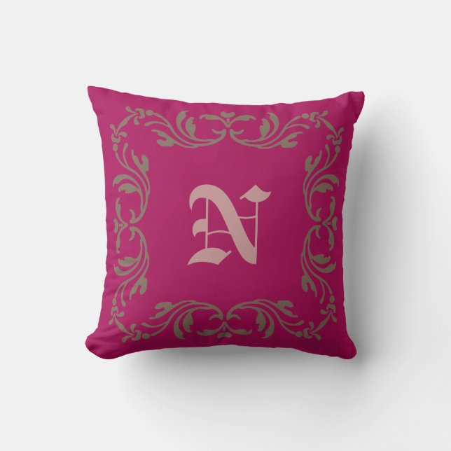 Coussin Rouge rubine clair. monogramme floral vintage (Recto)